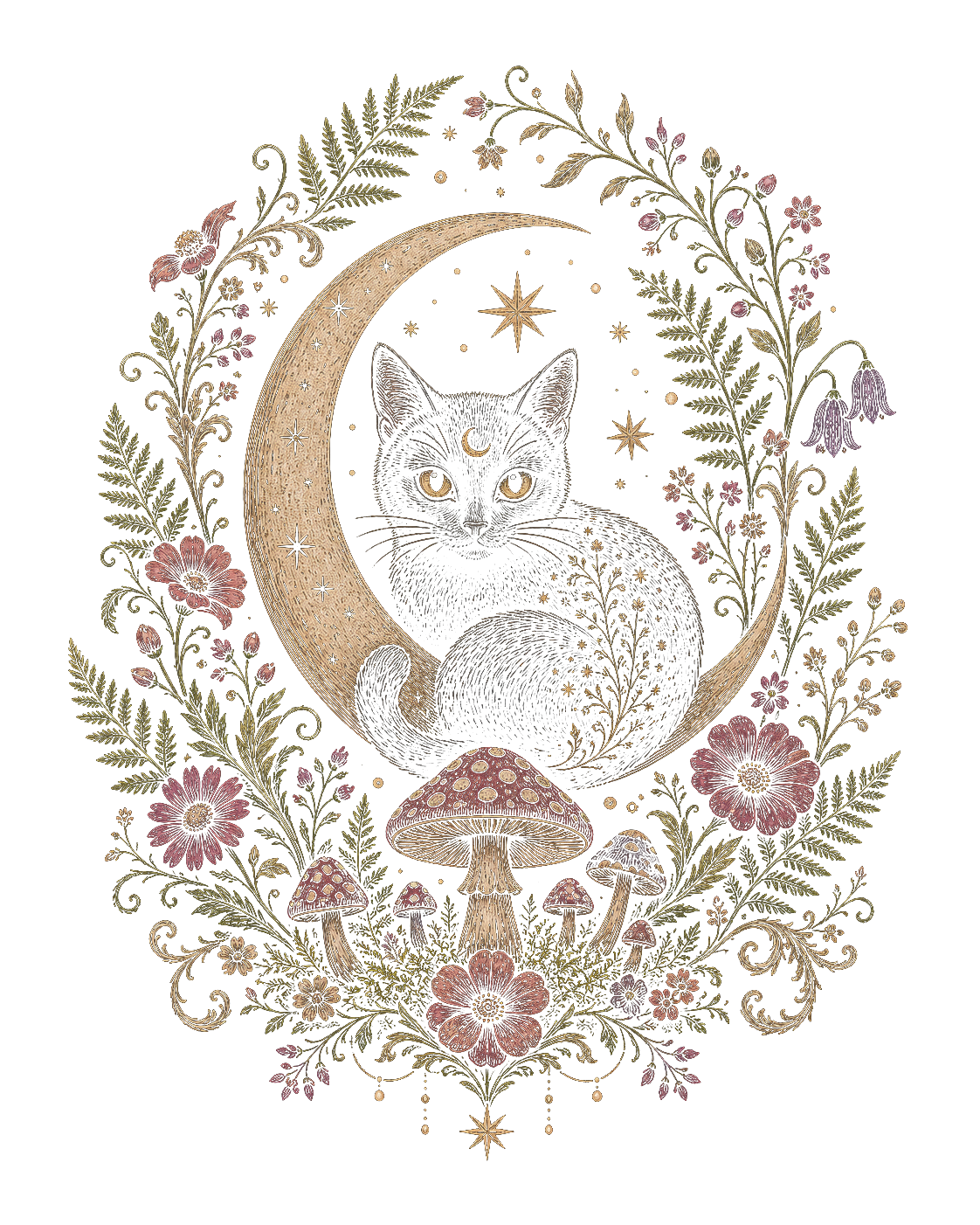 Black Cat Botanica print artwork